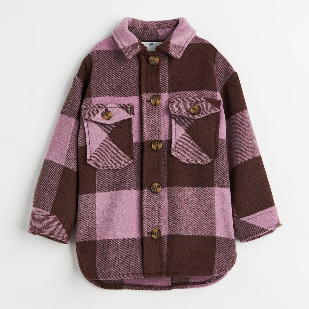 H&M Shacket Plaid Kids Shirt - Purple and brown 9/10Y girls
